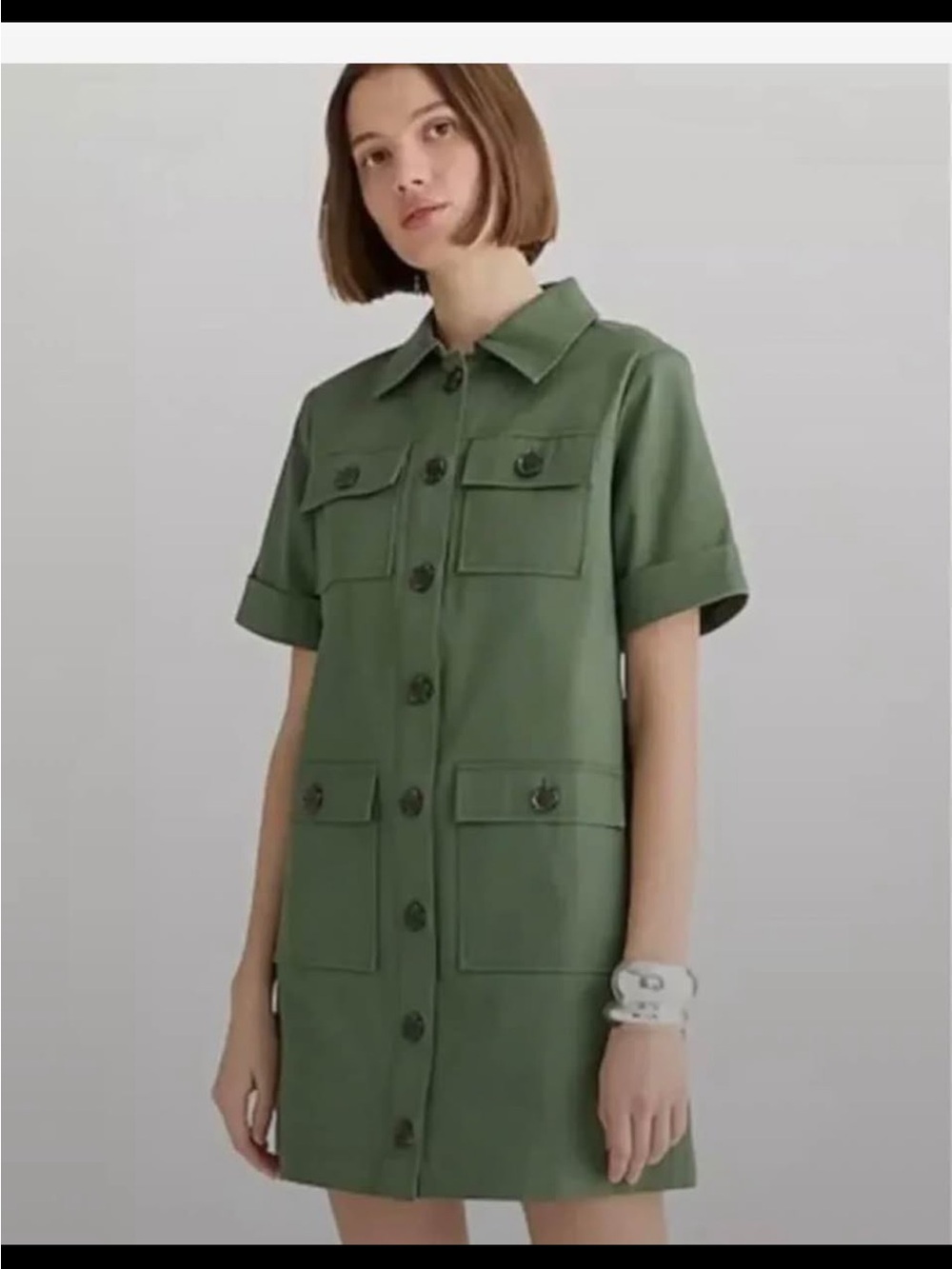 J. Crew Olive Green Short-Sleeve Utility Jacket Dress